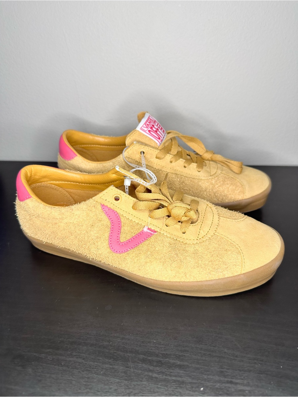 Vans Women’s Yellow Suede Sneakers with Pink Accents